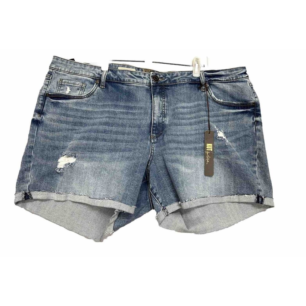 Kut from the Kloth Katy Boyfriend Denim Blue Shorts Distressed NWT Size 20W